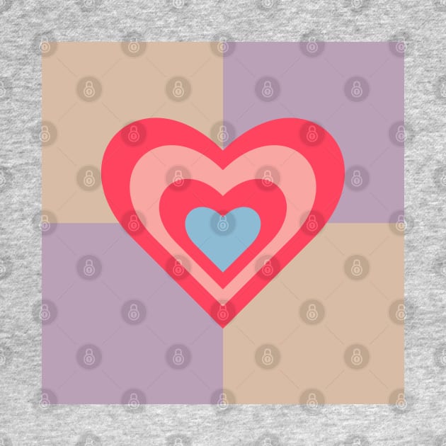 LOVE HEARTS CHECKERBOARD Retro Valentines in Red Pink Blue on Beige Lavender Purple Geometric Grid - UnBlink Studio by Jackie Tahara by UnBlink Studio by Jackie Tahara